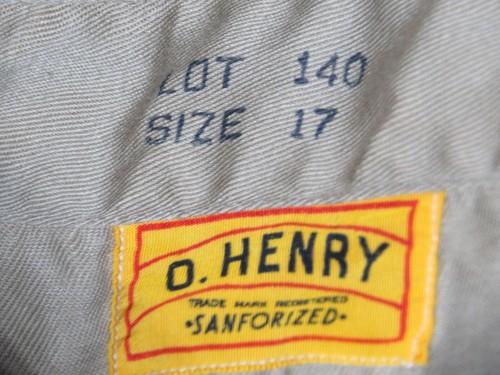 O. HENRY SANORIZED MENS WORK SHIRT SIZE 17 KHAKI BUTTON FRONT LOT 140 VINTAGE