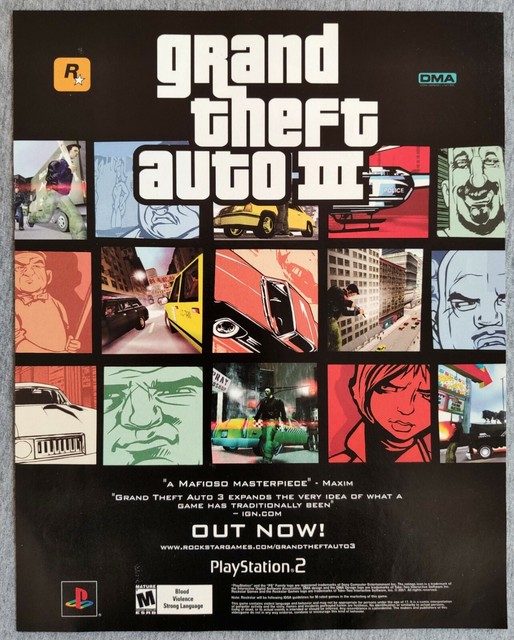 Grand Theft Auto 3 PS2 | 2002 Vintage Game Print Ad Poster Promo Retro ...