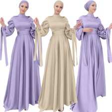 Eid Ramadan Dubai Abaya Satin Maxi Dress Muslim Women Kaftan Robe Islamic Gown