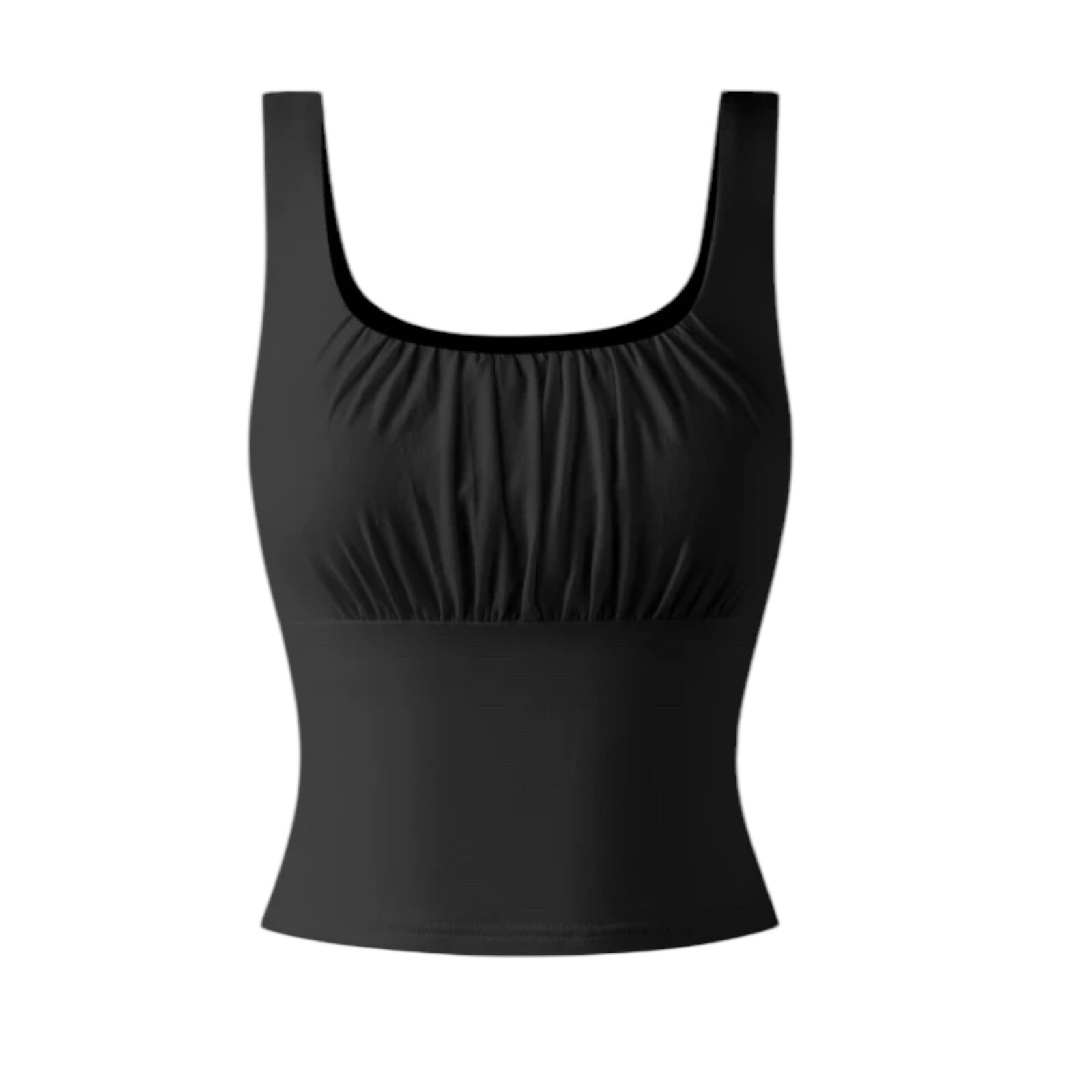 OGL Ruch Bust Built-In Bra Scoop Neck Tank Top Black Womens XS  