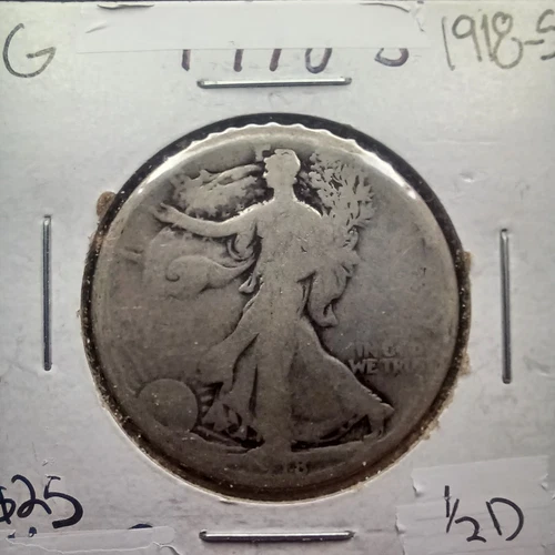 1918 S Walking Liberty Silver Half Dollar in Good Condition. -#0262