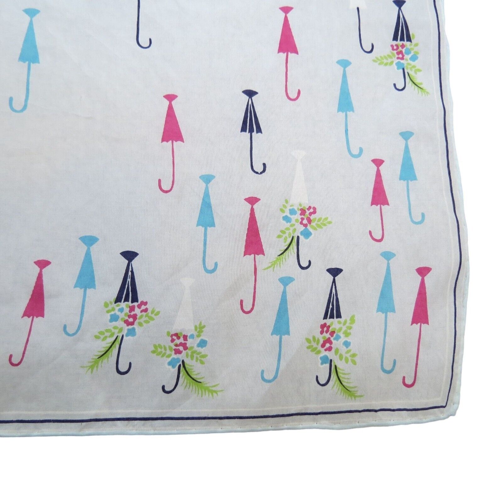 VINTAGE Light Blue & Pink Umbrella Rayon Silk Sca… - image 2