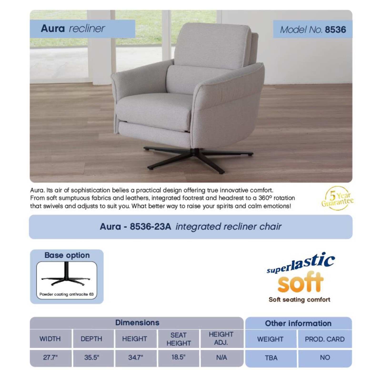 Himolla Aura Leather Recliner Chair with Adjustable Headrest Cognac