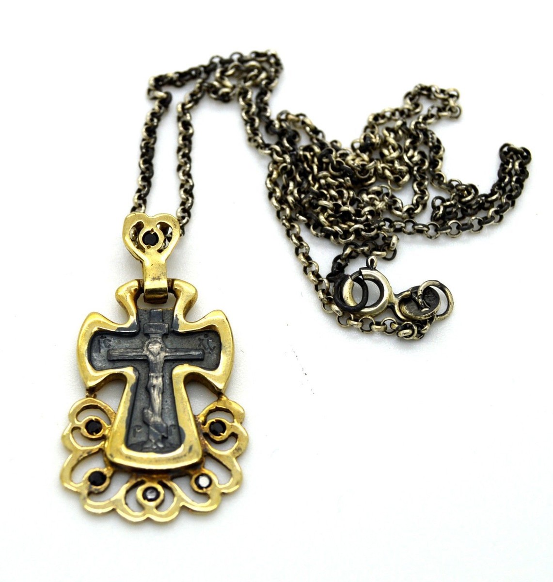 ビンテージネックレス　Central Catholic High School Russian Orthodox Sterling silver 925 Cross Icon Catholic pendant