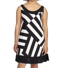 NWT Chaps Asymmetrical Stripe A-Line Dress Plus Size Colonial Cream Black 22W