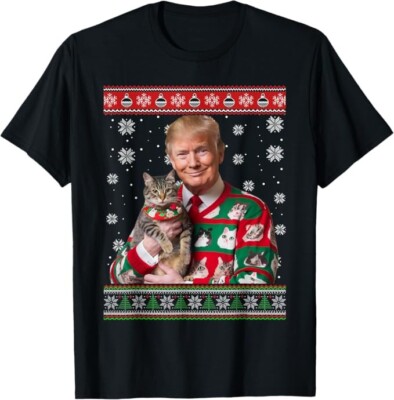 Funny Trump Christmas Sweater for Cat Lovers Ugly Xmas Unisex T-Shirt