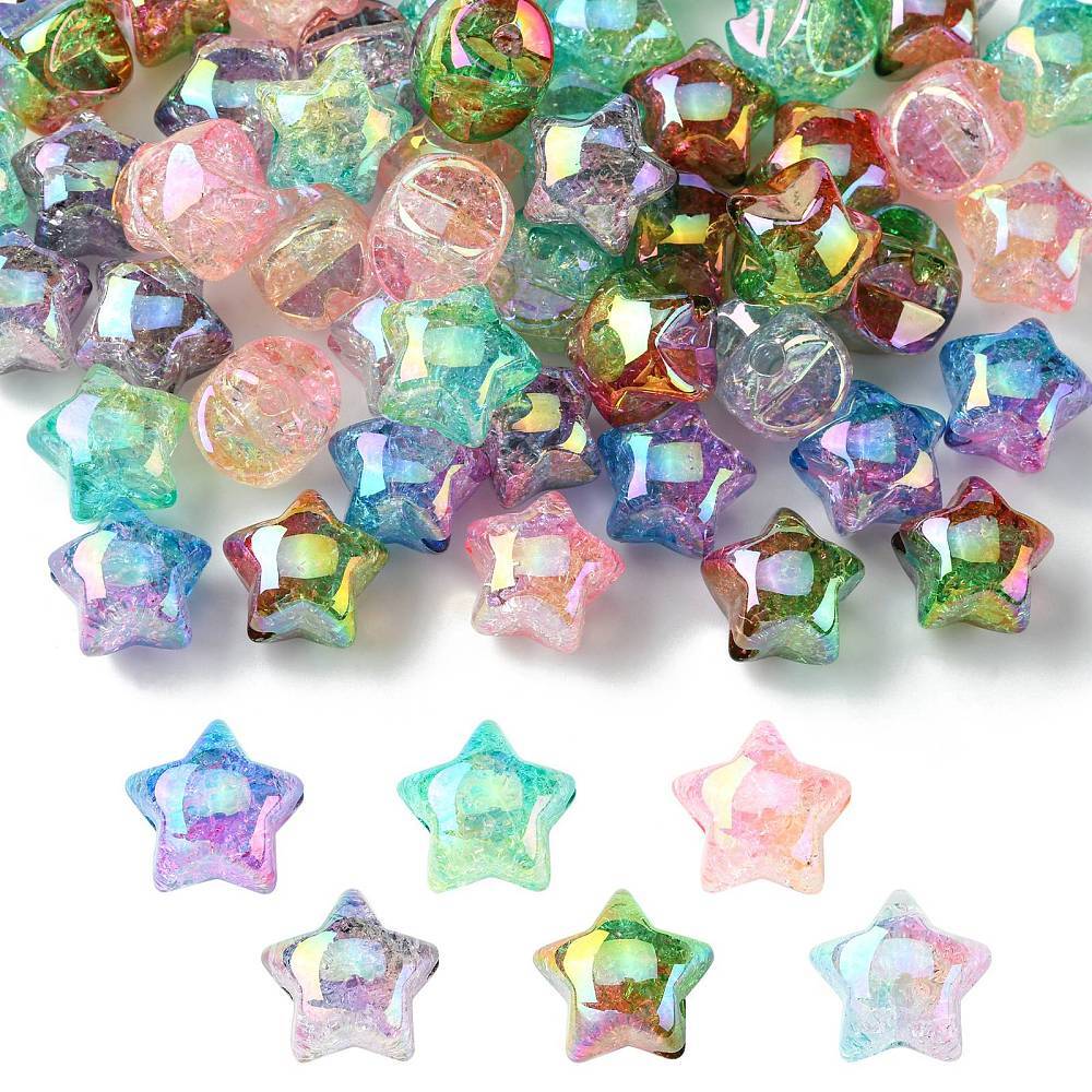 50X Acrylic Gradient Crackle Star Loose Bead Spacer for DIY