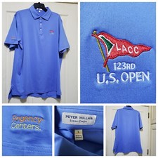 Peter Millar Polo Shirt Mens Large Blue Golf 123rd LACC US Open Summer Comfort