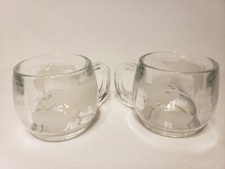 Vintage 1970s Nestle Nescafe World Globe Frosted Glass Coffee Mugs Cups Set of 2