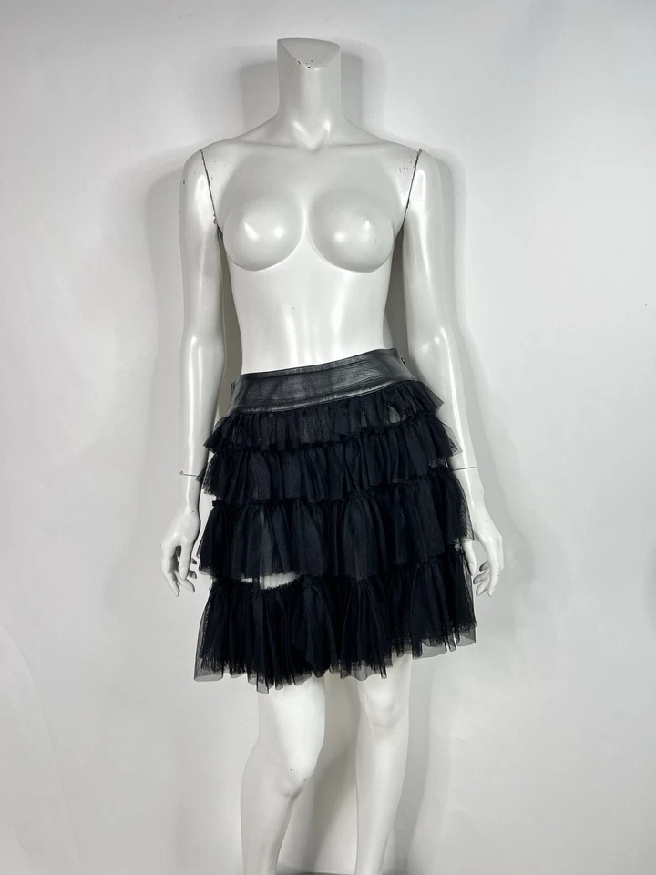 Винтажная черная тюлевая кожаная мини-юбка Dolce & Gabbana D&G S - Изображение 2 из 4