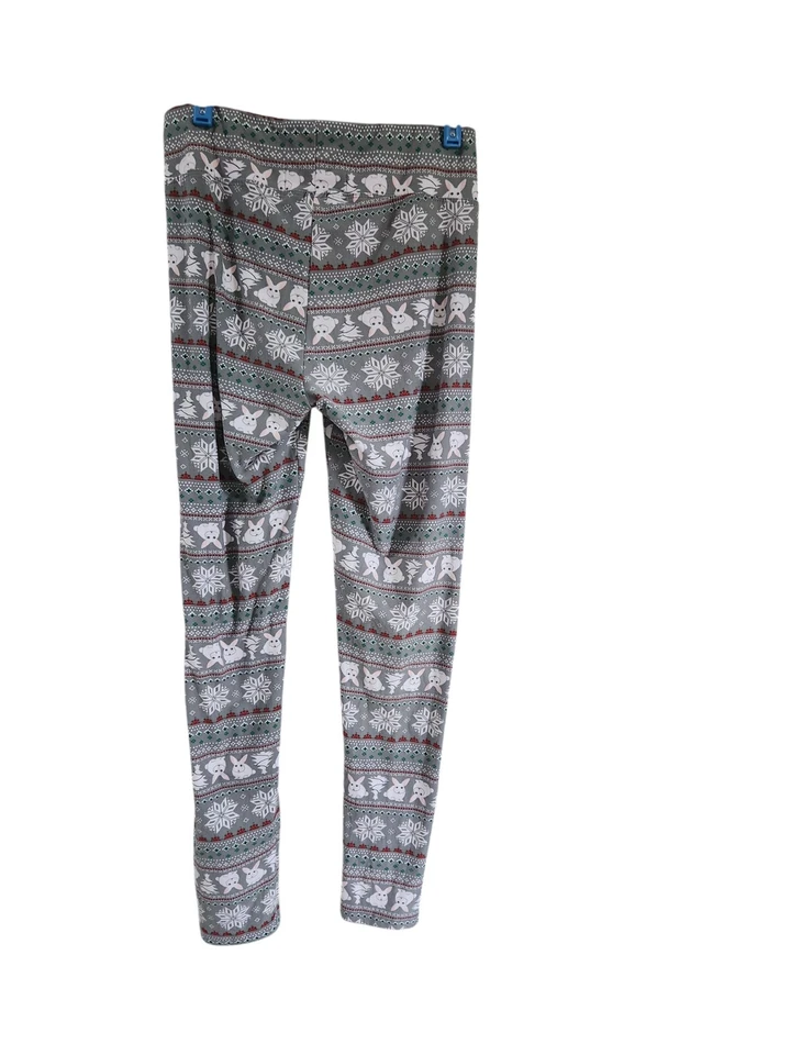 Leggings Derek Corazón Talla L Copos de Nieve y Conejitos Gris Rojo Blanco Suave Foto 2 de 4