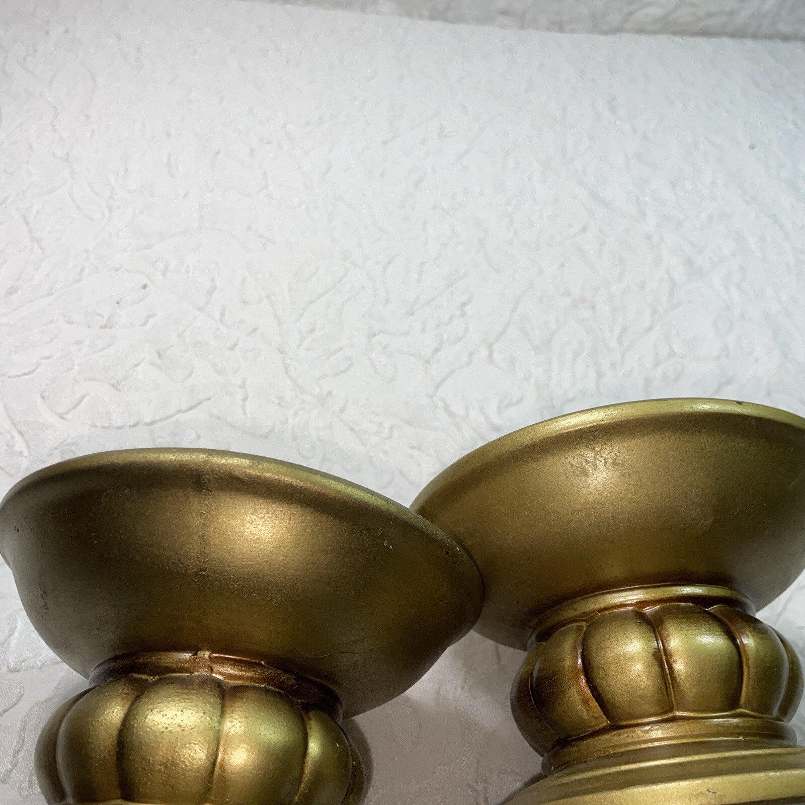 PAIR VINTAGE 4”TALL GOLD TRIMONT WARE PILLAR PEDESTAL CANDLE HOLDER