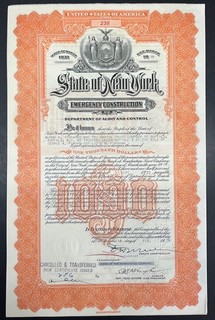 NYSB03 👍 5x New York State Bond $1.000 Emergency Construction 03/31