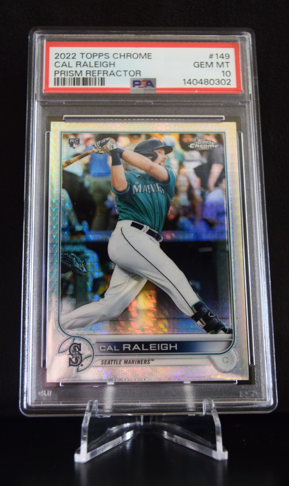 2022 TOPPS CHROME SONIC PRISM REFRACTOR #149 CAL RALEIGH ROOKIE RC PSA 10