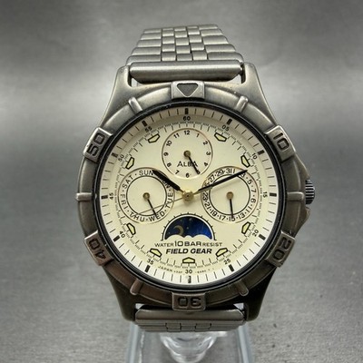 Seiko Alba Field Gear Triple Calendar Watch Men 36mm White Dial Steel New Batt