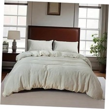 100 Duvet Cover Set, 3 PCS Natural French Flax Duvet Cover Size, Queen Linen