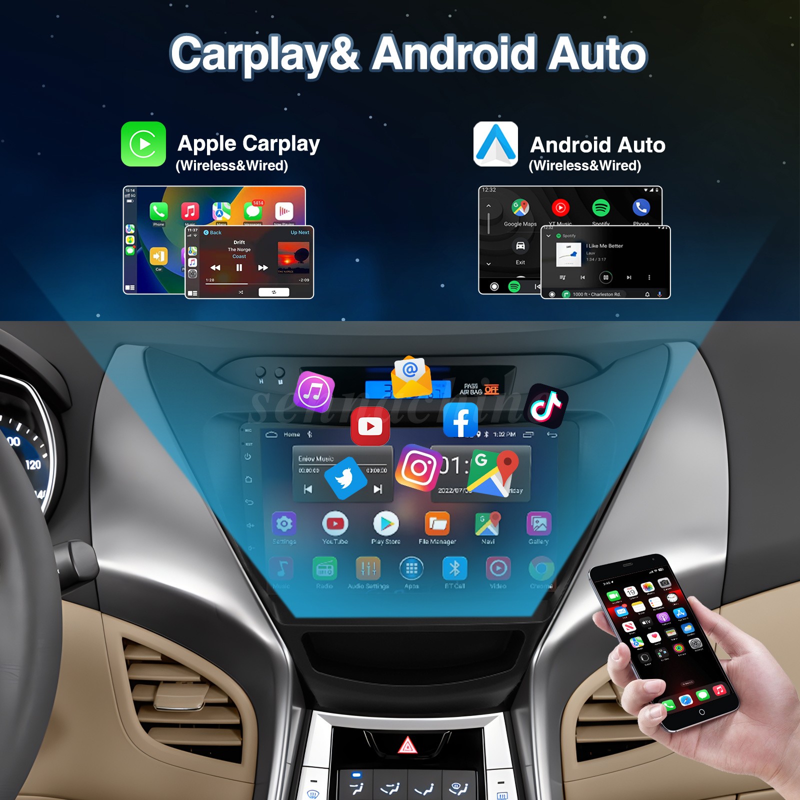 For Hyundai Elantra 2011-2013 Carplay Car Stereo Radio Android 13 GPS Navi WIFI