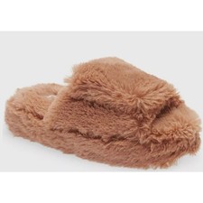 BP Fawn Slide Slippers 9 10 NWOT Plush Faux Fur Adjustable Slides Slip On Tan