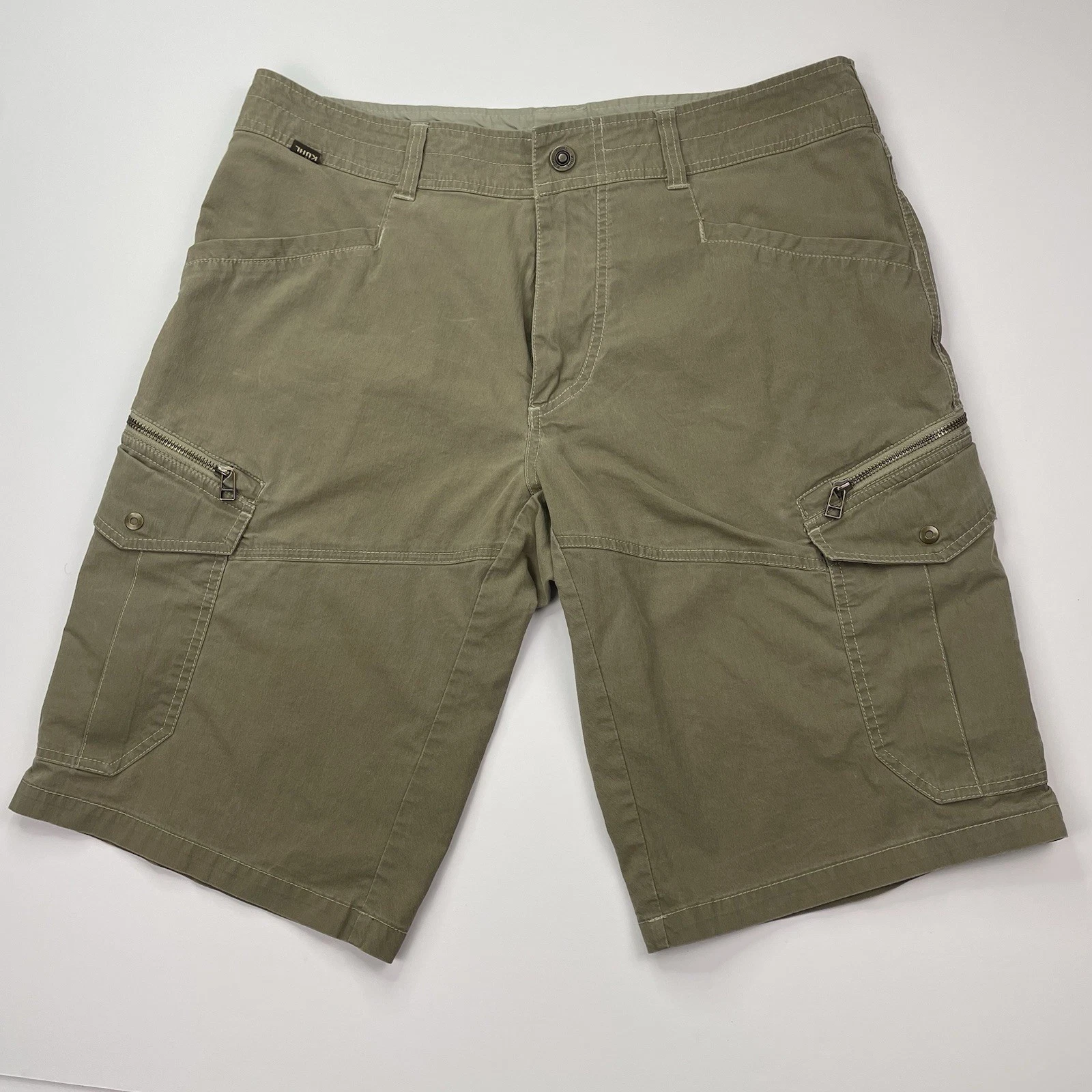 Kuhl Cargo Shorts 12” Mens 34 Tan Khaki Nylon Hiking Camping Mountain Trek Trail