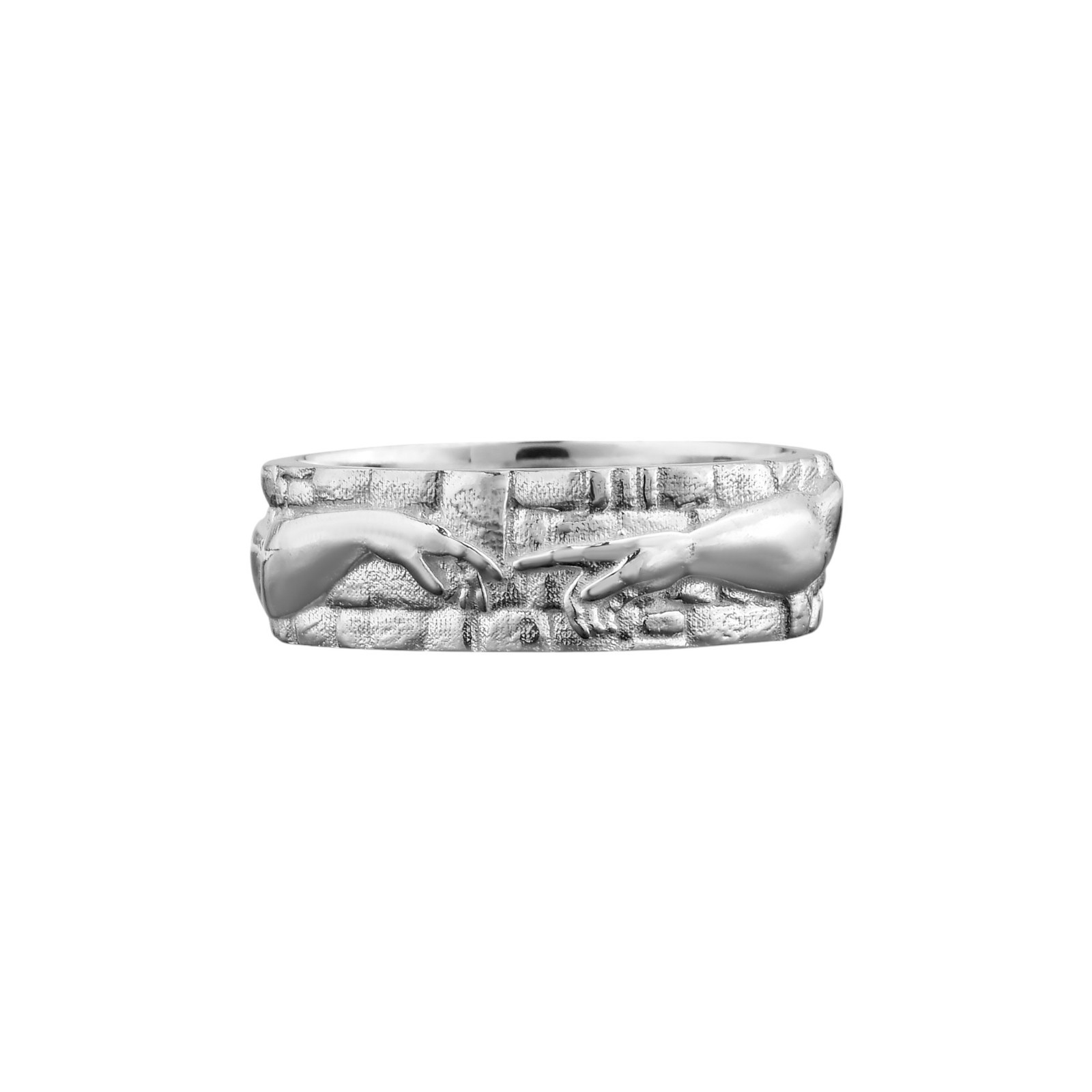 Oxidised Silver Creation of Adam Band Ring, Renaissance Michelangelo Art