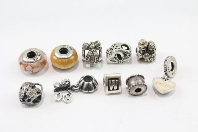 6 Pandora Sterling Silver Charms Wedding Butterfly Initial Heart Glass x 10 22g