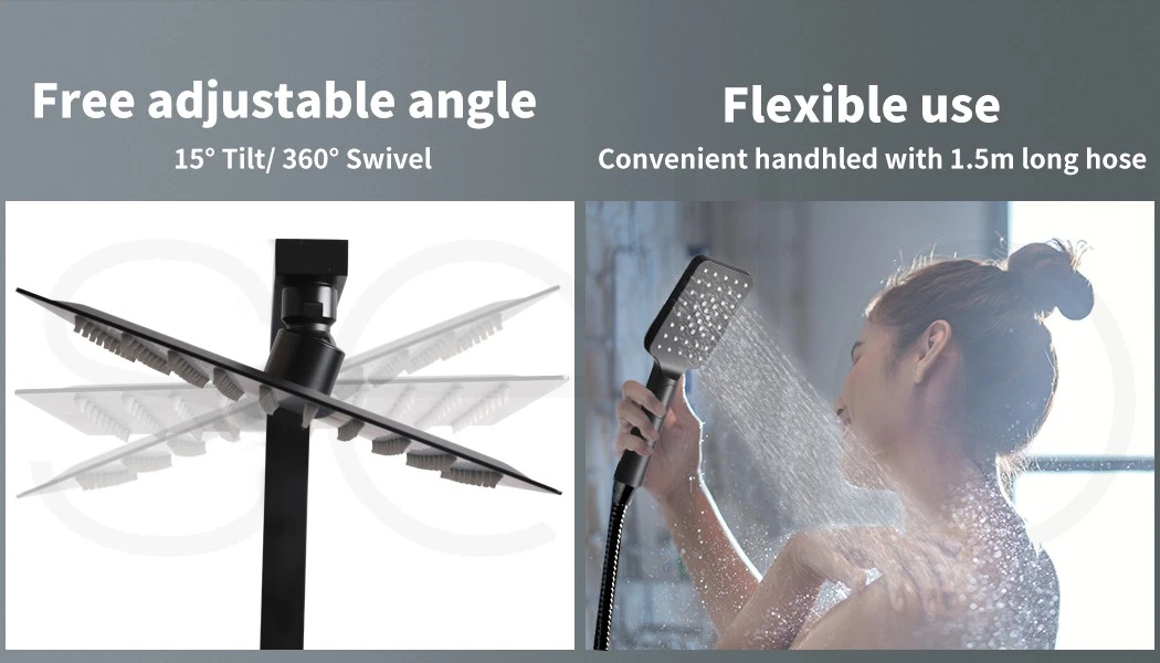 Shower Head High Pressure Set Rain Square Brass Taps Mixer Handheld WELS Black