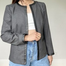 DKNY DONNA KARAN NEW YORK GRAY LEATHER TRIM BLAZER 0 - 495