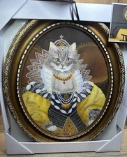 Aristocratic Gray Cat w/Mouse Portrait - Carol Lew - Framed/under glass NEW