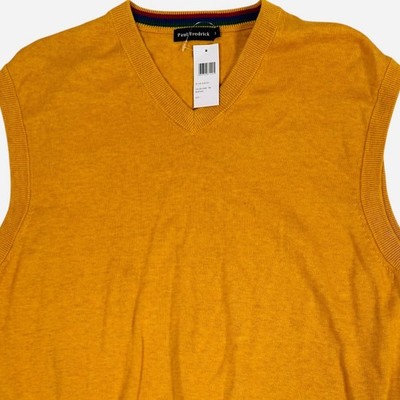 Paul Fredrick Sweater Vest Mens Large Mustard Yellow Supima Cotton V Neck New