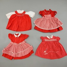 Vintage 1950s 1960s Girls Baby Dress LOT OF 4 Red Gingham Party 12-24 Mo