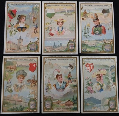 6 Bilder, komplette Serie: Schweizer Cantone. Sanguinetti=547, 1888 Liebig Samme