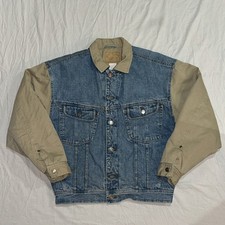 90's Vintage Gap Denim Varsity Jacket M Two Tone Jean Bomber Collared Oversized