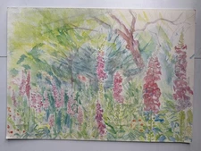 Vintage Watercolor Painting Large Wild Flower Floral Still Life 20 x 14 OOAK