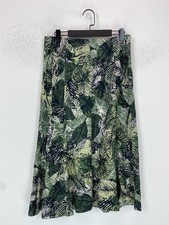Isle Green Leaf Print Midi Skirt Mid Waist Flowy Linen Blend UK 12