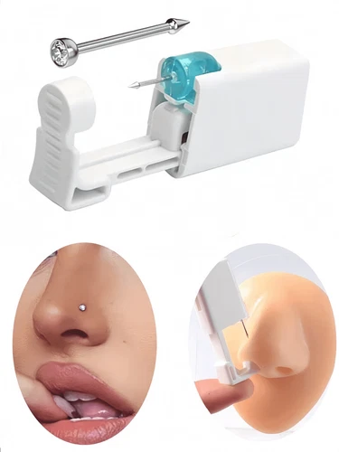 Silver Nose Piercing Kit Disposable Gun for Ear Lip Nose Navel 1 Set 1 Pack - product listing photo