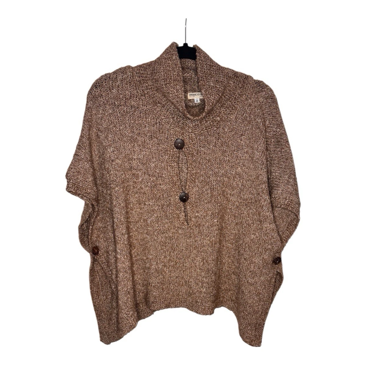 American Rag Womens Poncho Sweater One Size Brown Knit Button Closure Cotton M