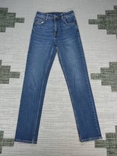 Zara Jeans Womens 2 Blue Denim Medium Wash Logo High Rise Straight Leg 23x31