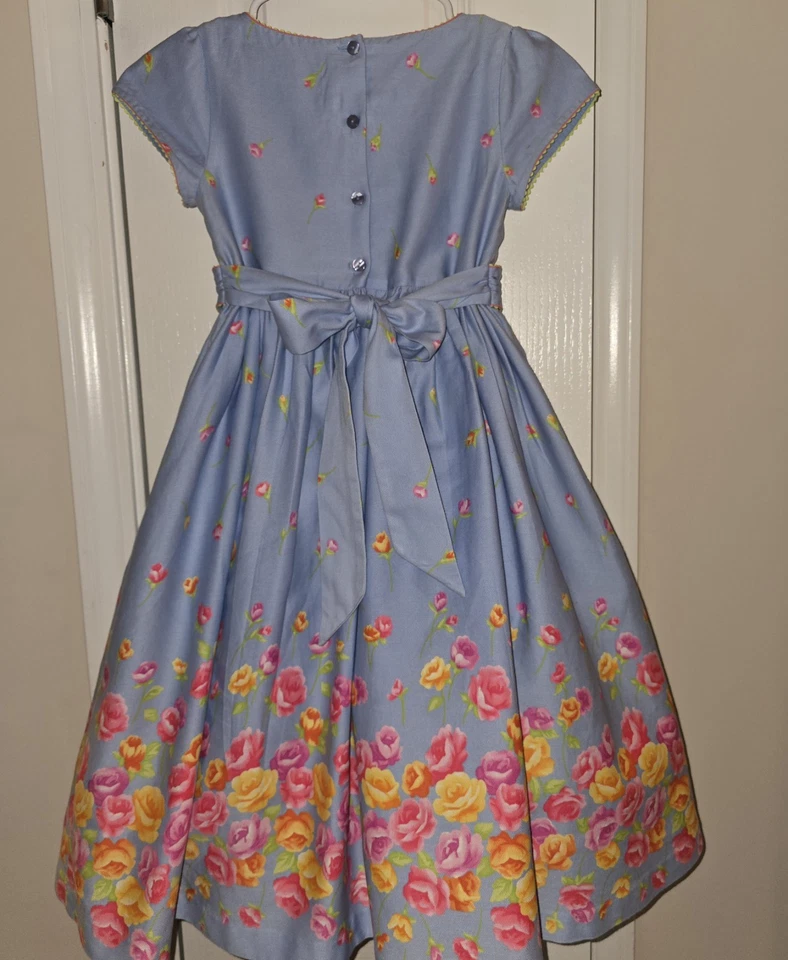 Talbot Kids платье синий размер 7-8 розовый красный оранжевый цветочный собранный пояс Саша  - Изображение 4 из 4