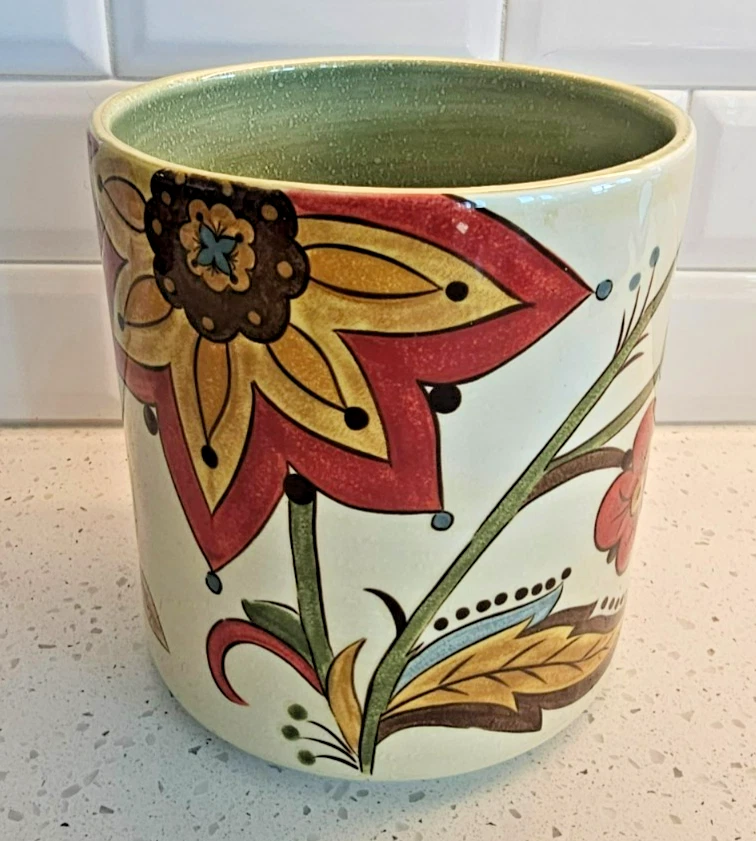 Pier 1 Imports CARYNTHUM Utensil Holder Hand Painted Retired 7"x6"