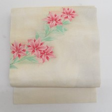 Japanese Kimono Nagoya Obi Summer Silk Floral White 142.1inch Women's