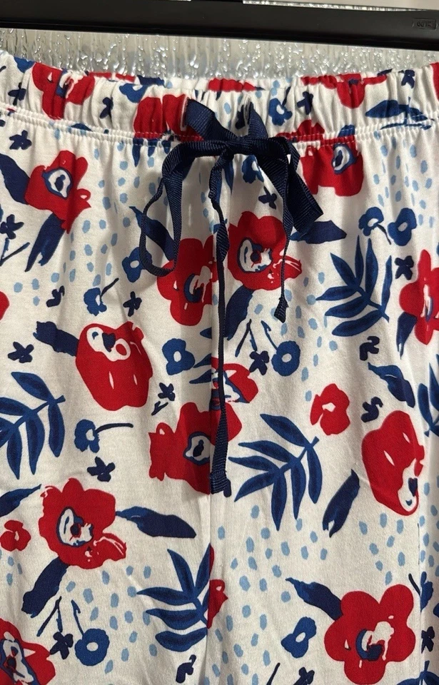 Pantalones de pijama capri rojo blanco azul floral bolsillos laterales 36x20 nuevos sin etiquetas damas 1X Foto 4 de 4