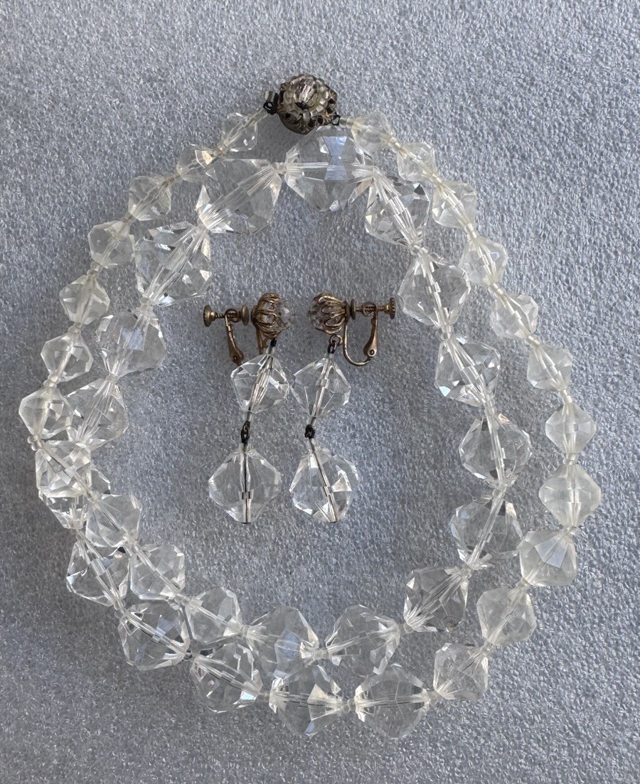 Miriam Haskell クリアガラス ネックレス　ラリエット Vintage Set Miriam Haskell Graduated Facetated Clear Lucite