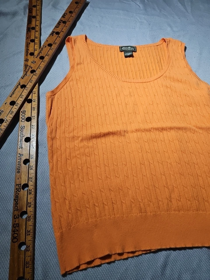 Camisa sin mangas vintage Eddie Bauer para mujer XL naranja tejida de pescador algodón pima Foto 4 de 4