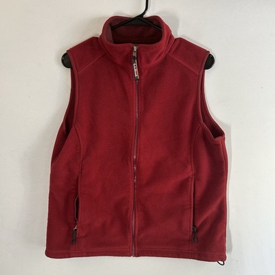 L.L Bean Womens Fleece Sleeveless Vest Regular Size Medium Full Zip Red Fall