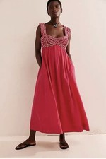 Free People Feel The Frill Midi Dress in Love Potion Hot pink sz S