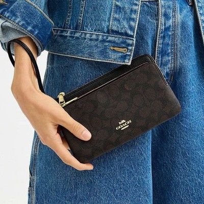 NWT Coach Double Zip Wallet Wristlet In Signature Canvas CX161