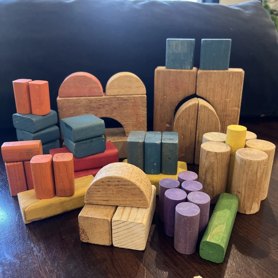 50 bloques de construcción de madera Playskool de colección formas colores construir juguetes educativos Foto 2 de 4