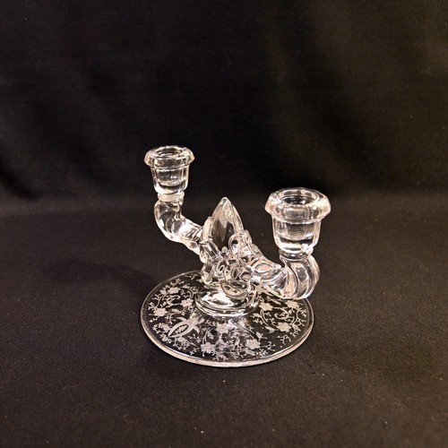 Viking Pair Teardrop 2 Lite Candlesticks Prelude Etched Clear Crystal 1938-1950s - Picture 6 of 18