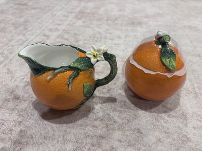 Corner Ruby Sugar W/ Lid And Creamer From The Orange Collection Summer