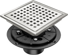 6 Inch Square Shower Floor Drain, Drain with Flange - Equipped with a Detachable